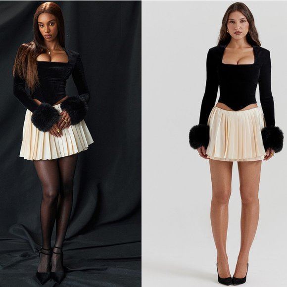 HOUSE OF CB 'Emira' Ivory Pleated Mini Skirt NWT